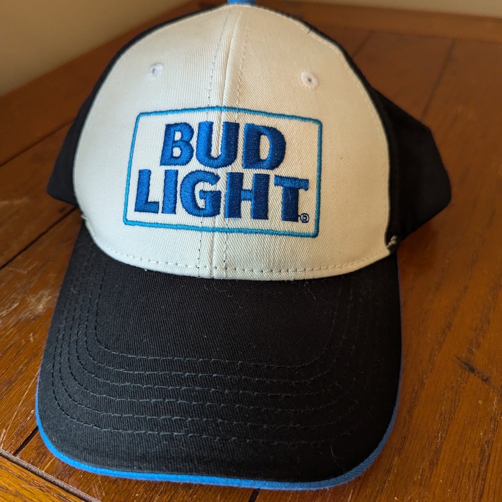 Bud Light Embroidered Cap Baseball Hat White Blue Black Adjustable Snapback OS